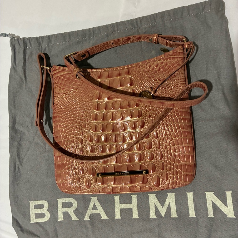 Brahmin Brown Crocodile Embossed Shoulder Bag